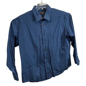Ben Sherman Mens Stretch Blue Long-Sleeve Button-Up Shirt Size 18 34-35 Cotton B
